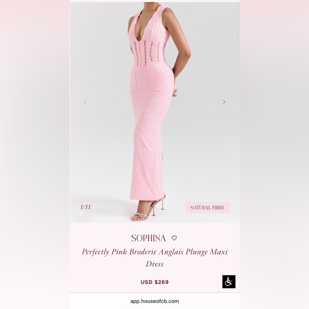 House of CB SOPHINA Perfectly Pink Broderie Anglais Plunge Maxi Dress
